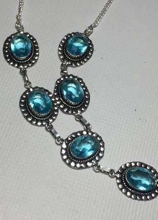 Аквамарин ожерелье с аквамарином ожерелье колье с камнем аквамарин в серебре индия