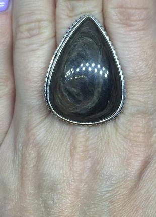 Обсидиан кольцо капля с обсидианом 17,5 размер кольцо с натуральным камнем обсидиан в серебре индия3 фото