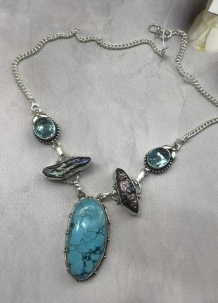 Бирюза жемчуг кварц колье из бирюзы жемчуга  ожерелье с бирюзой