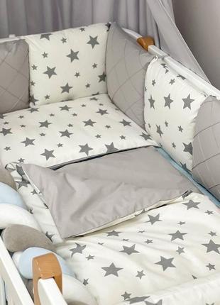 Комплект постільної дитячої білизни для ліжечка happy night зірка сіра топ