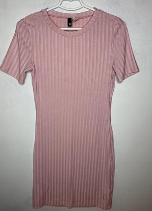 Розовое платье в рубчик h&m