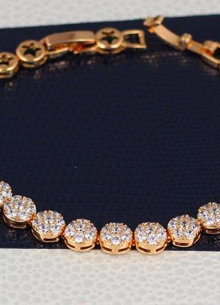 Браслет xuping jewelry круглые звенья со звездами по центру восемь с камешками 17 см золотистый