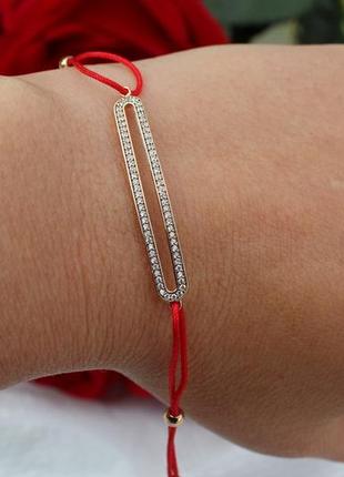 Браслет xuping jewelry червона нитка з пластиною з каменів 17 см 3 мм домішка ланцюга 3 см золотистий2 фото