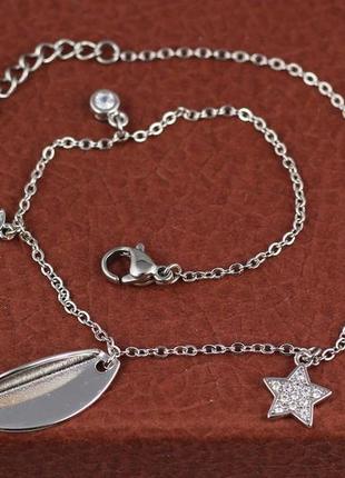 Браслет xuping jewelry на ногу месяц со звездами на якорной цепи 23 см 2 мм серебристый1 фото