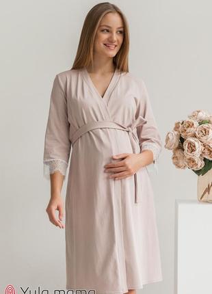 Легкий красивый халат из натуральной ткани бежевой для беременных и кормящих мам, размер от s до xl4 фото