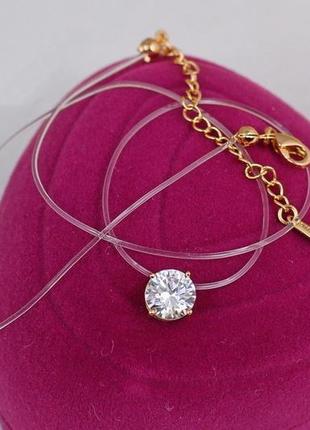 Леска xuping jewelry з кулоном камінь 8 мм 40 см додаток 5 см золотиста