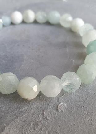 Браслет срібний "натуральний аквамарин з огранюванням"