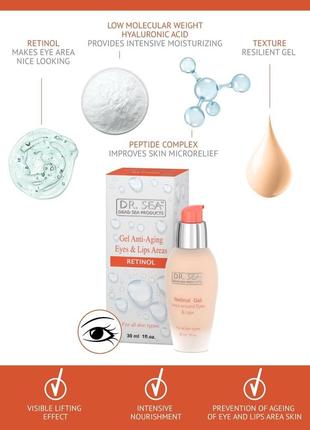 Гель для области вокруг глаз и губ dr. sea retinol 30 мл.3 фото