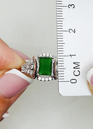 Кольцо серебряное с зеленым агатом 17,5 2,93 г5 фото