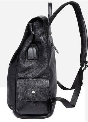 Большой мужской городской рюкзак из натуральной кожи, черный кожаный портфель для мужчин9 фото