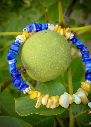 Браслет з пам'яттю натуральний перламутр жовто-блакитний. ручна робота. авторський дизайн