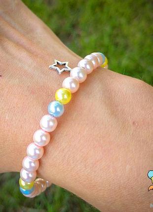 Браслет з пам'яттю меморі ніжність зірочка. жовто блакитні намистини. ручна робота. авторський дизайн