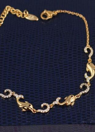 Браслет xuping jewelry с дельфинами 18 см 5 мм добавка цепи 3 см золотистый