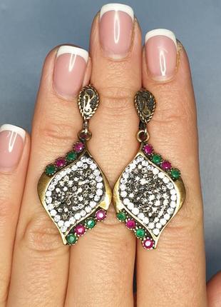 Сережки срібні з рубіном і смарагдом 12,49 г