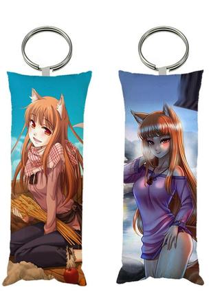 Брелок мини-дакимакура хоро аниме волчица и пряности двухсторонний 4х10 см (br0095)