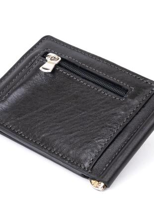 Стильное портмоне с зажимом для денег без застежки в гладкой коже grande pelle 11297 черное2 фото