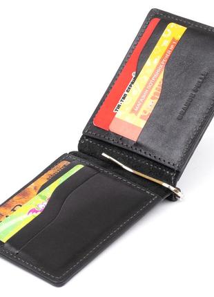 Стильное портмоне с зажимом для денег без застежки в гладкой коже grande pelle 11297 черное3 фото