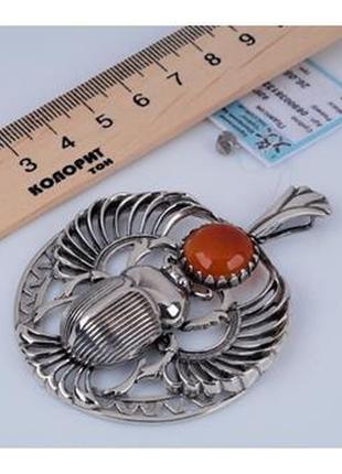 Кулон серебряный "скарабей" 925 пробы с сердоликом.2 фото