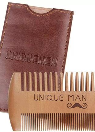Гребень расческа карманная деревянная мужская для бороды, усов, волос + чехол woodi er3313 фото