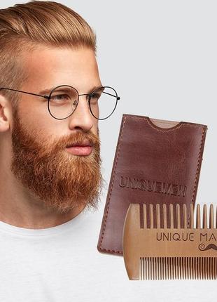 Гребень расческа карманная деревянная мужская для бороды, усов, волос + чехол woodi er3311 фото