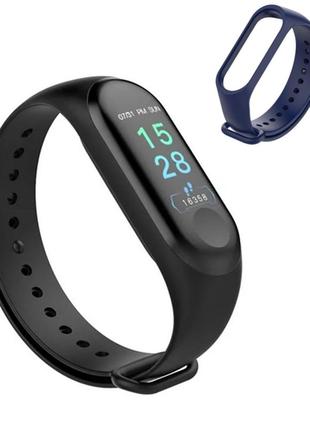 Умный фитнес браслет с пульсометром и тонометром smart bracelet mi band m3 + ремешок 1b. смарт часы для спорта1 фото