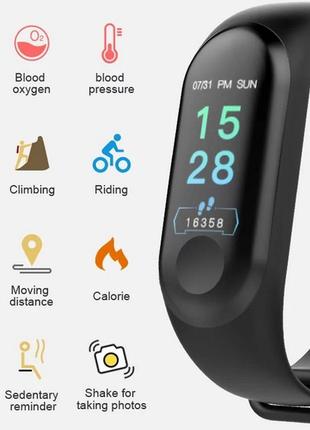 Умный фитнес браслет с пульсометром и тонометром smart bracelet mi band m3 + ремешок 1b. смарт часы для спорта4 фото