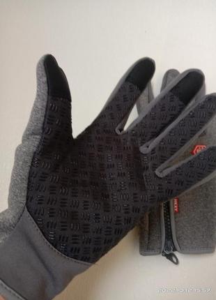 Сірі, чорні термо перчатки, спортивні /сенсорні/ водонепроникні5 фото