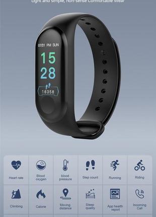 Умный фитнес браслет с пульсометром и тонометром smart bracelet mi band m3, смарт часы для спорта черный9 фото