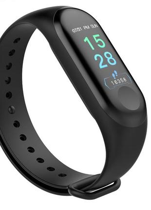 Умный фитнес браслет с пульсометром и тонометром smart bracelet mi band m3, смарт часы для спорта черный1 фото