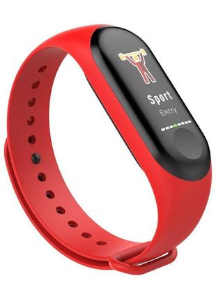 Умный фитнес браслет с пульсометром и тонометром smart bracelet mi band m3, смарт часы для спорта красный