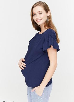 Трикотажная блузка для беременных и кормления rowena bl-29.051, синяя1 фото