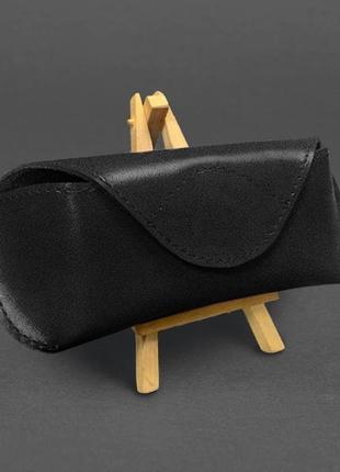 Кожаный чехол для очков с клапаном на магните черный краст