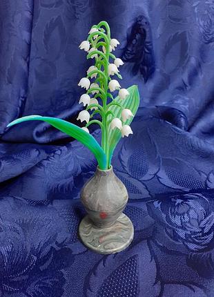 1950-е годы! ландыш 🌿 статуэтка советская декоративная пластик винтаж пластмассовая в вазе в вазочке ландыш