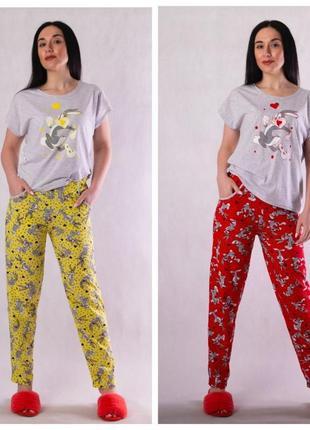 Жіноча піжама літня футболка зі штанами бавовна 42-54р.