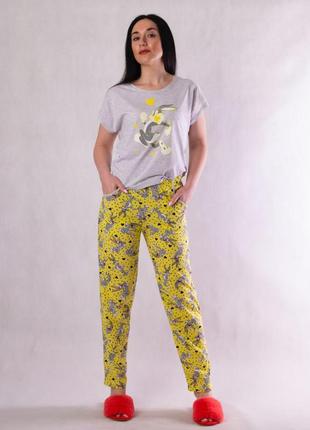 Женская пижама летняя футболка со штанами хлопок 42-54р.2 фото