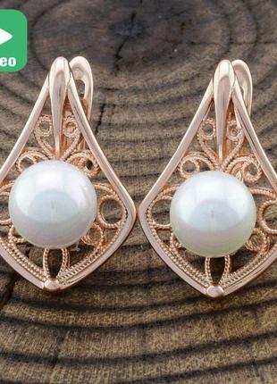 Сережки жіночі штучний перли, позолота1 фото