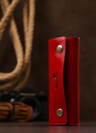 Стильная женская кожаная ключница shvigel 16530 красный6 фото