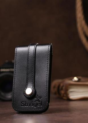 Компактна шкіряна ключниця з хлястиком shvigel 13988 чорна5 фото