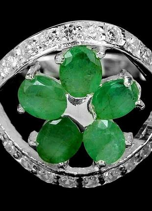 Кольцо серебряное 925 натуральный изумруд, цирконий. р- 17.5