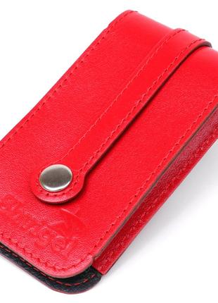 Компактна шкіряна ключниця з хлястиком shvigel 13987 червона1 фото