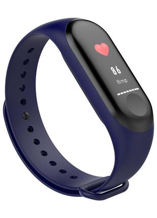 Умный фитнес браслет с пульсометром и тонометром smart bracelet mi band m3, смарт часы для спорта синий