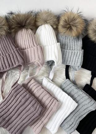 Зимові набори шапка хомут з натуральною опушкою єнот1 фото