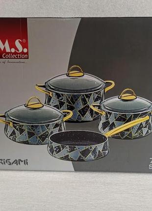 Набор посуды o.m.s. collection 3053 grey origami  ( 3 каст. 2,4 л. 3,8 л. 4,5 л. + сотейник 2,8 л.)