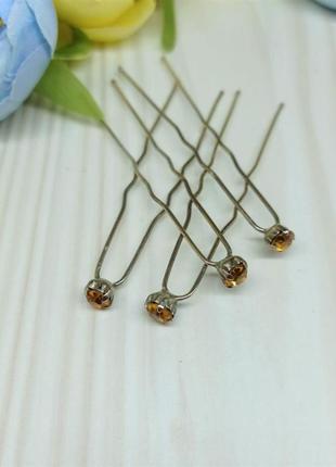 Шпилька для волосся металева з прикрасами із смарагдових страз liana аркос довжина 10 см