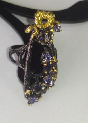 Кольцо серебряное 925 натуральный пурпурный иолит.  р-17.5.7 фото