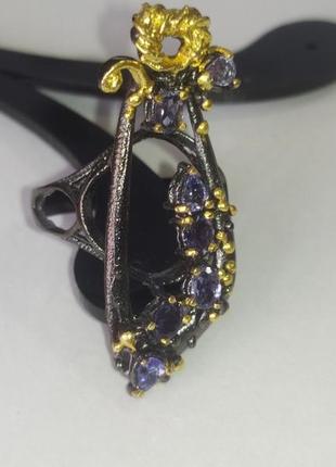 Кольцо серебряное 925 натуральный пурпурный иолит.  р-17.5.4 фото