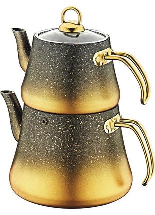 Двохярусний чайник oms 8200xl-gold скляна кришка (1,8 /3,75 л.)1 фото