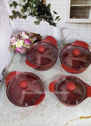 Набір посуду з антипригарним покриттям oms 3006.01.11-red 8 предметів6 фото