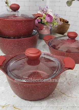 Набір посуду з антипригарним покриттям oms 3006.01.11-red 8 предметів2 фото
