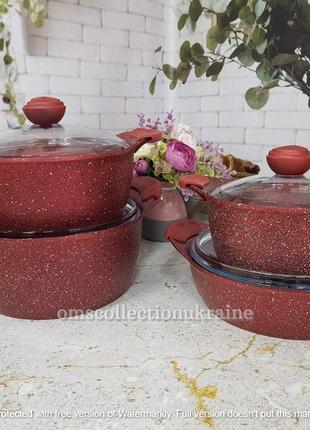 Набір посуду з антипригарним покриттям oms 3006.01.11-red 8 предметів3 фото